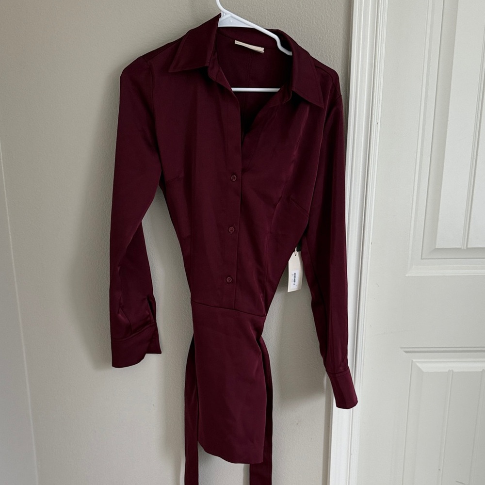 MELLODAY Burgundy Shirt Dress